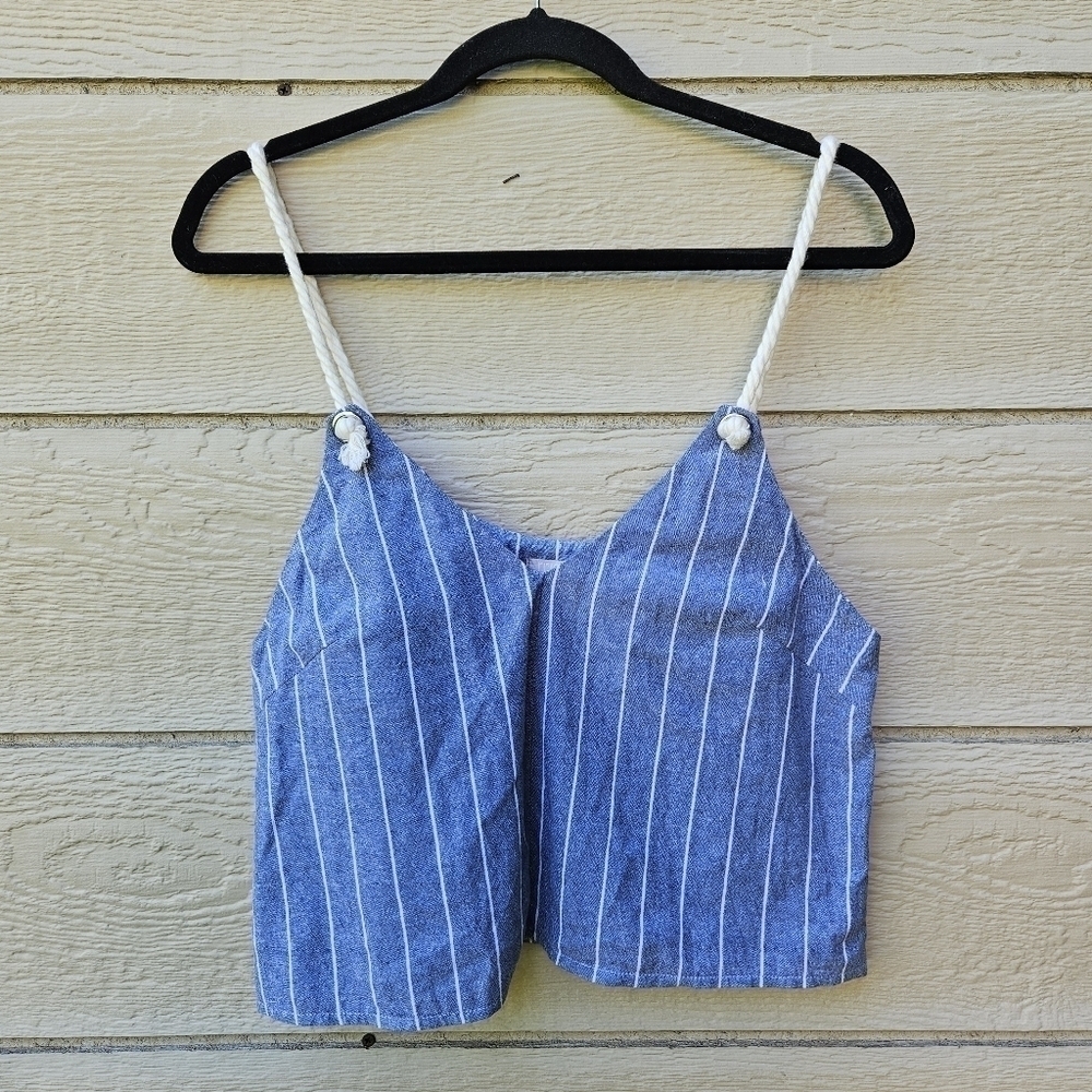 Rumor Boutique blue and white striped chambray crop top with rope straps small